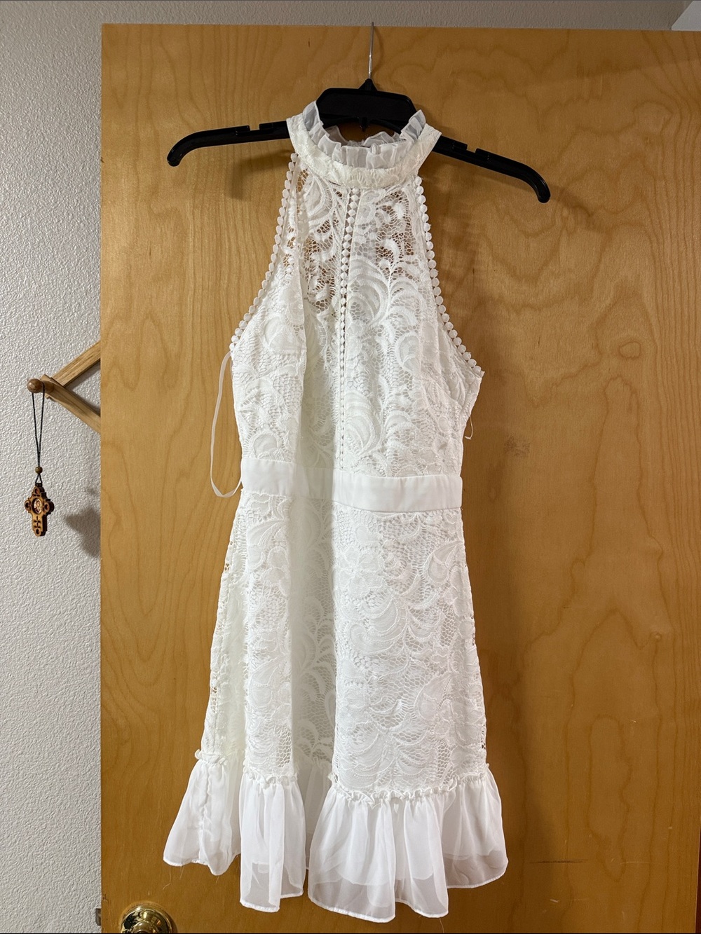 White Lace Halter Mini Dress
